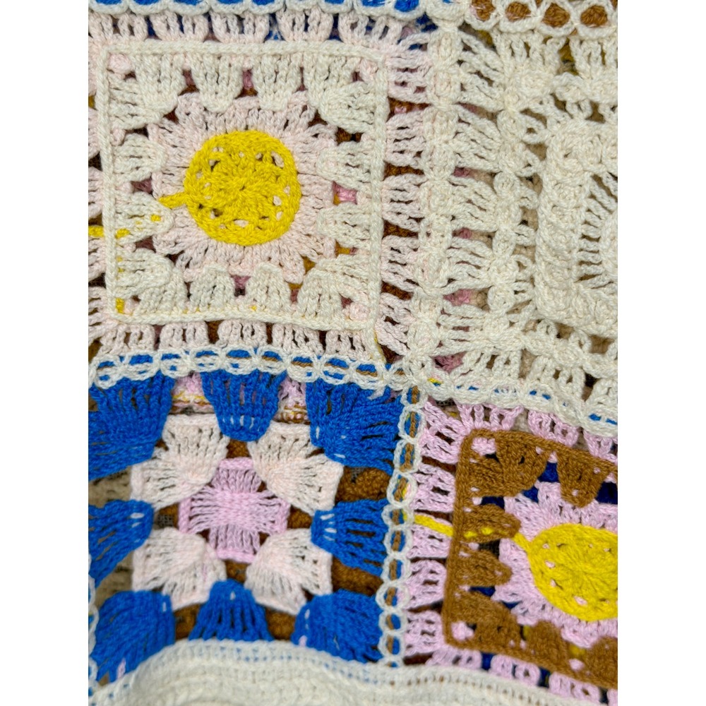 Eye Candy Crochet Granny Square Vest Multi-Color Button Front Boho Knit One Size - Picture 11 of 13